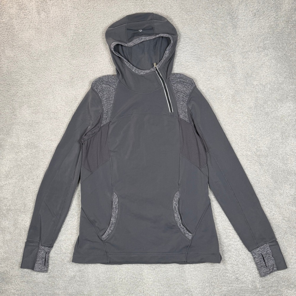 Lululemon Gray Asymmetrical Zip Pullover Hoodie Thumbholes Women‎ Size 12